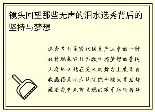 镜头回望那些无声的泪水选秀背后的坚持与梦想